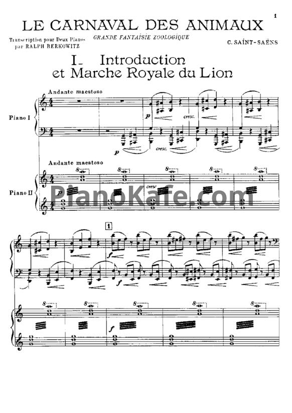 Ноты Камиль Сен-Санс - Le Carnaval Des Anumaux (Книга нот для 2 фортепиано) - PianoKafe.com