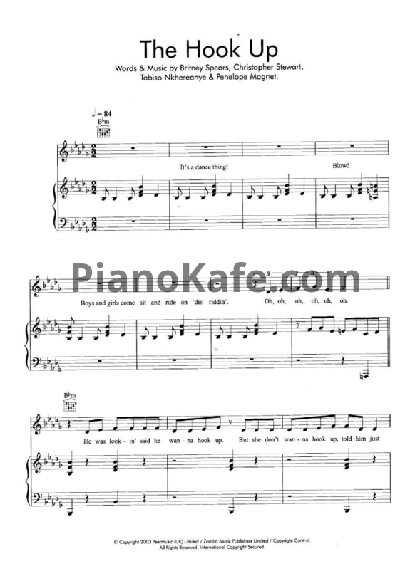Ноты Britney Spears - The hook up - PianoKafe.com
