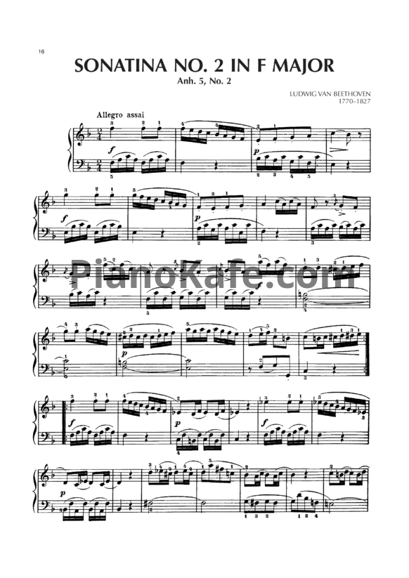 Ноты Л. Бетховен - Сонатина №2 фа мажор (Anh. 5, № 2) - PianoKafe.com