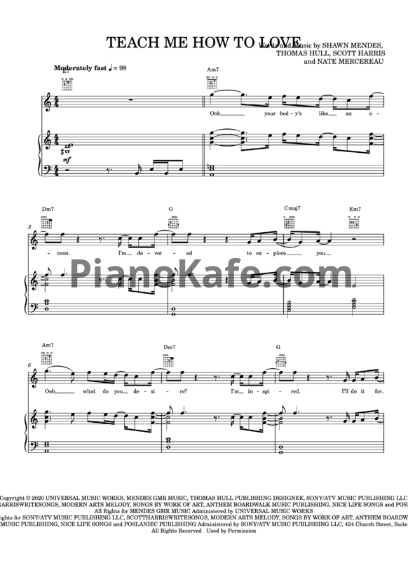 Ноты Shawn Mendes - Teach me how to love - PianoKafe.com