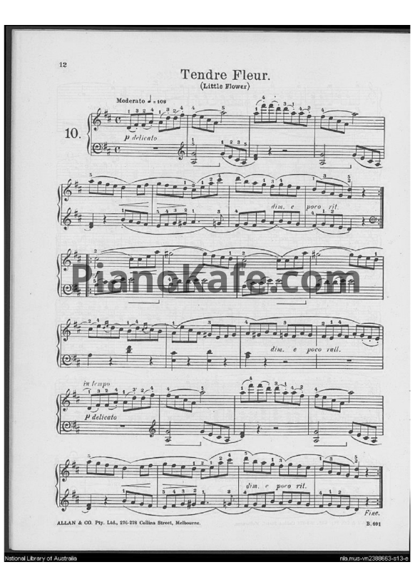 Ноты Фридрих Бургмюллер - Этюд Tendre fleur (Little flower) (Op. 100, №10) - PianoKafe.com