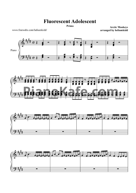 Ноты Arctic Monkeys - Fluorescent adolescent (в 4 руки, 1 партия) - PianoKafe.com