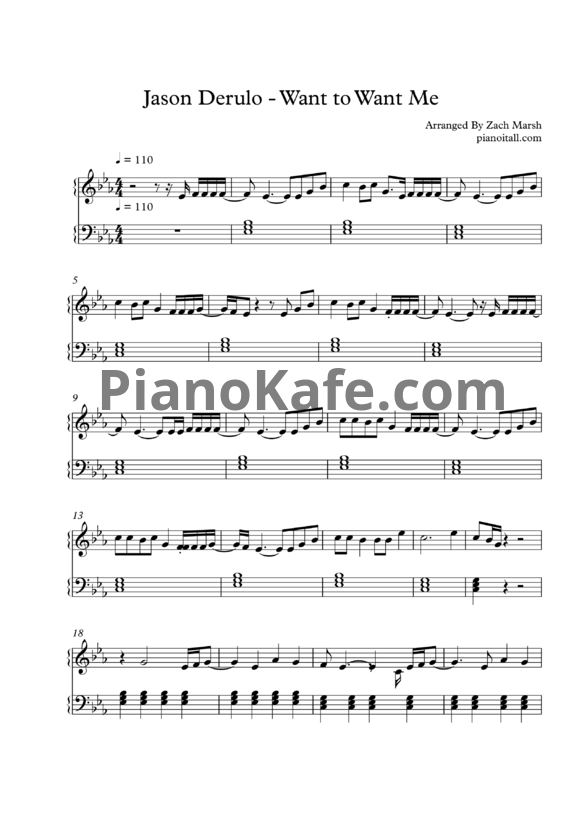 Ноты Jason Derulo - Want to want me (Версия 2) - PianoKafe.com