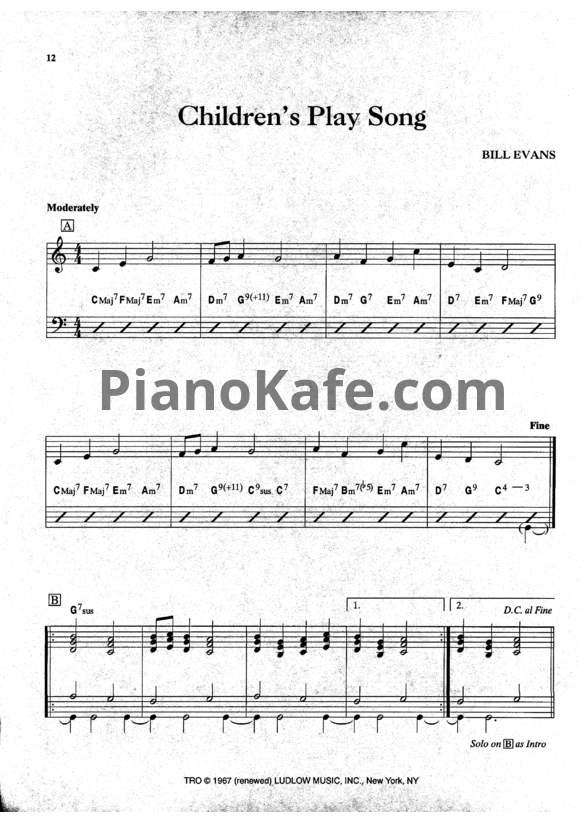 Ноты Bill Evans - Children's play song - PianoKafe.com