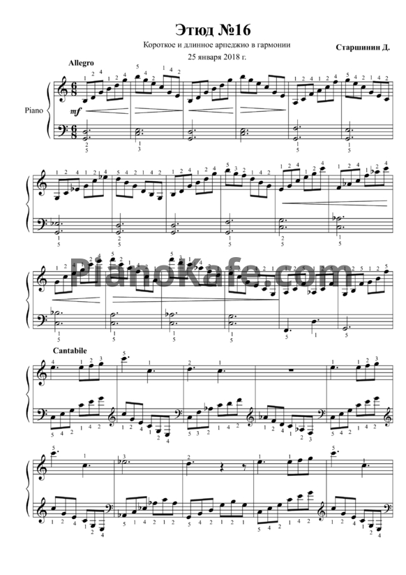 Ноты Даниил Старшинин - Этюд №16 - PianoKafe.com