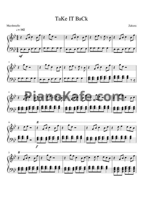 Ноты Marshmello - Take it back - PianoKafe.com