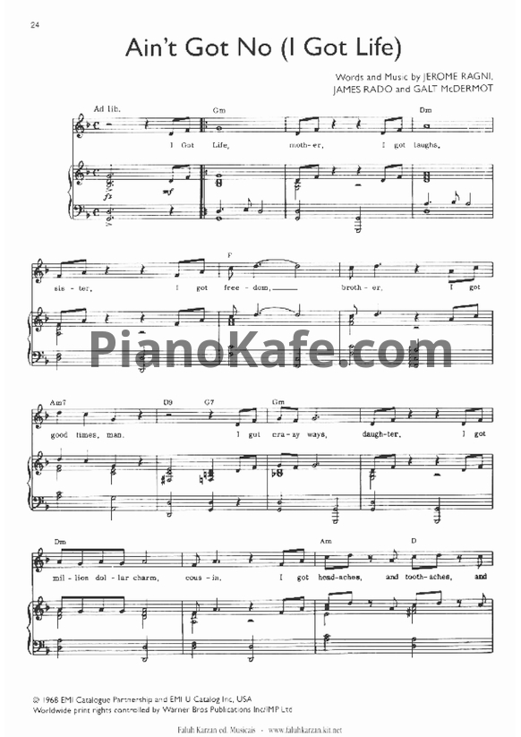 Ноты Nina Simone - Ain't Got No - PianoKafe.com