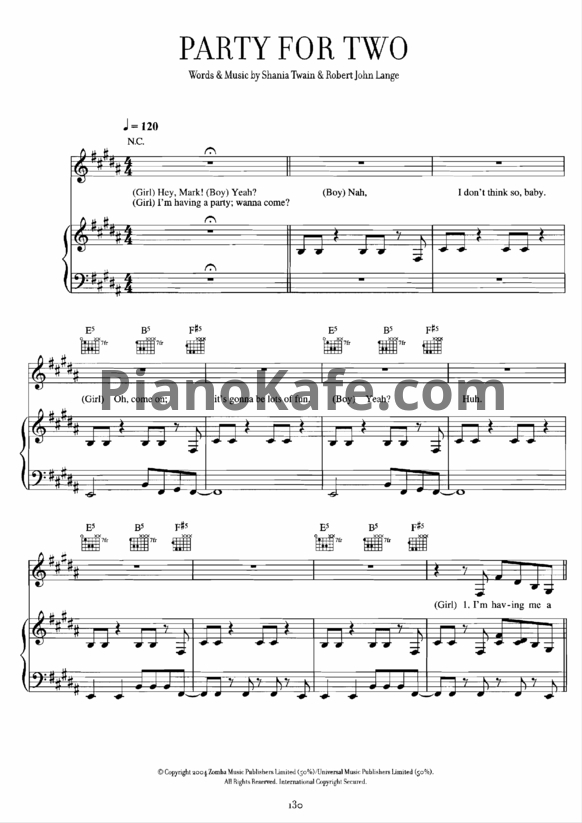 Ноты Shania Twain feat. Billy Currington - Party for two - PianoKafe.com