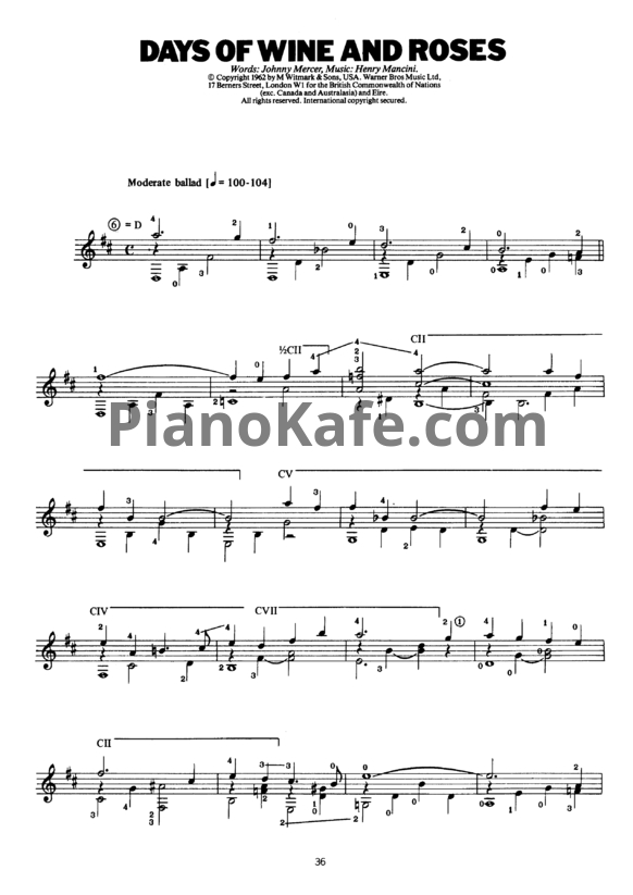 Ноты Henry Mancini - Days of wine and roses (Arranged for classic guitar by John Duarte) - PianoKafe.com
