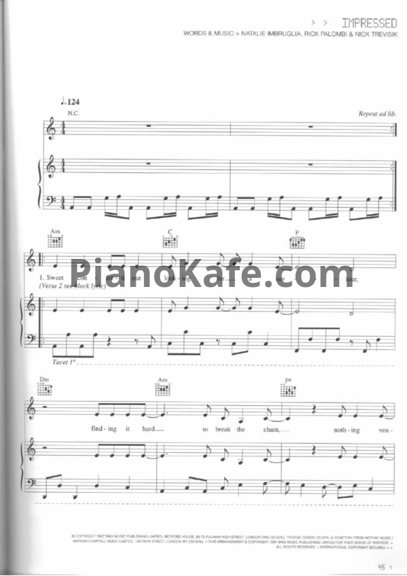 Ноты Natalie Imbruglia - Impressed - PianoKafe.com