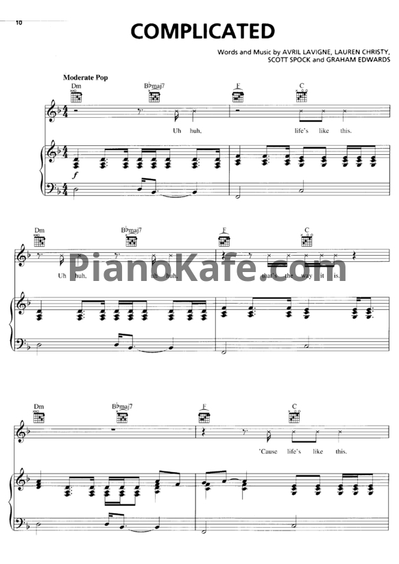 Ноты Avril Lavigne - Complicated (Версия 3) - PianoKafe.com
