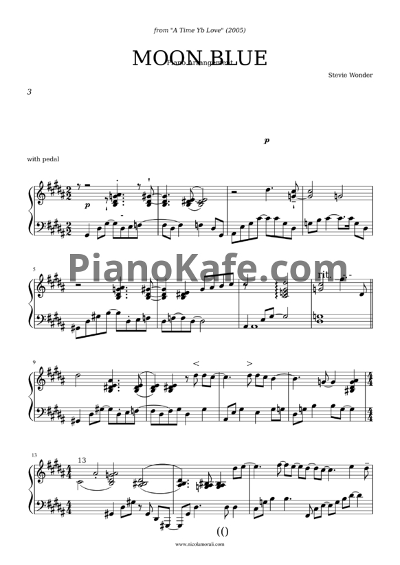 Ноты Stevie Wonder - Moon blue - PianoKafe.com