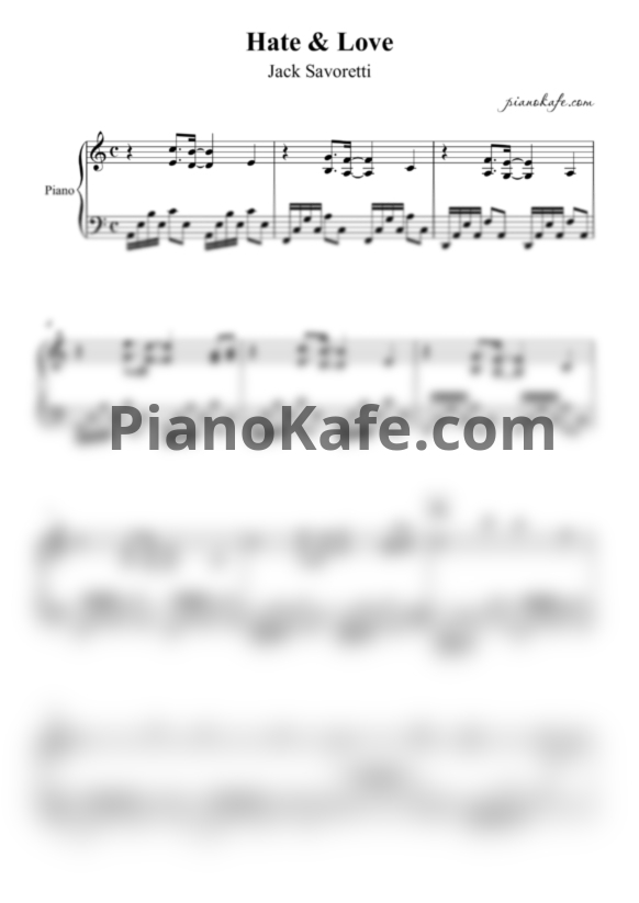 Ноты Jack Savoretti, Sienna Miller - Hate & Love - PianoKafe.com