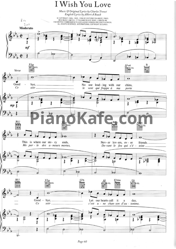 Ноты Frank Sinatra - I wish you love - PianoKafe.com