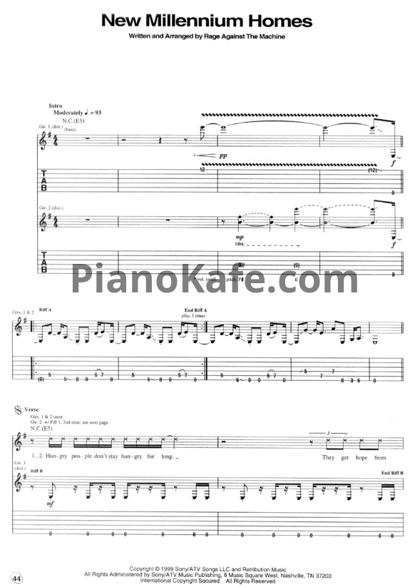 Ноты Rage Against the Machine - New millennium homes - PianoKafe.com