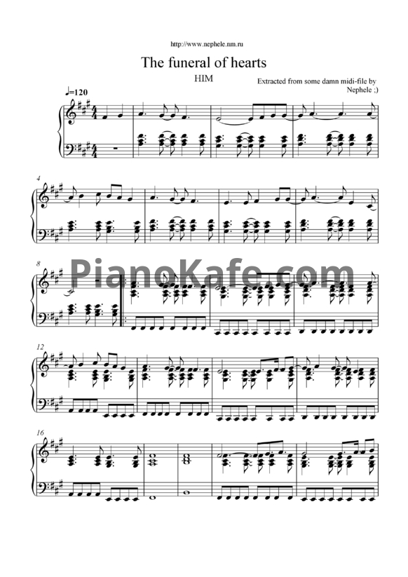 Ноты HIM - Funeral of hearts - PianoKafe.com