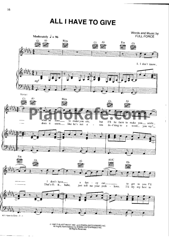 Ноты Backstreet Boys - All I have to give - PianoKafe.com