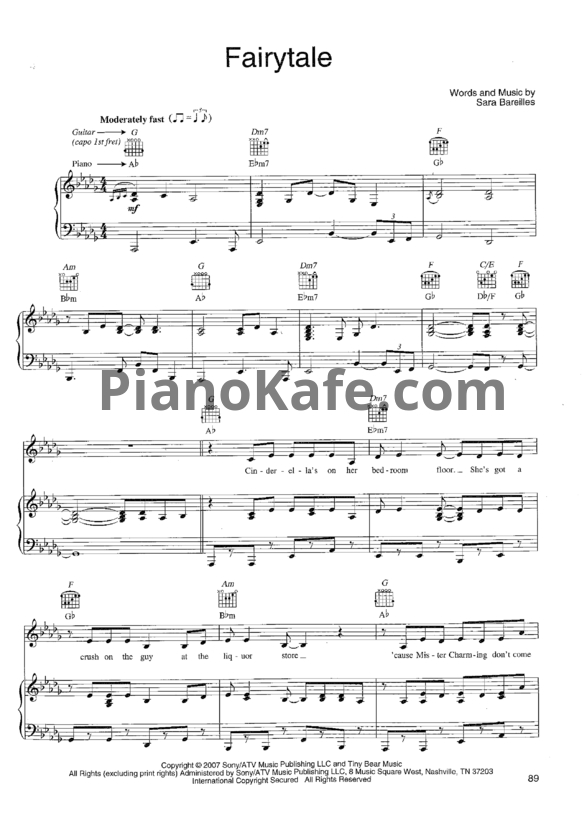 Ноты Sara Bareilles - Fairytale - PianoKafe.com