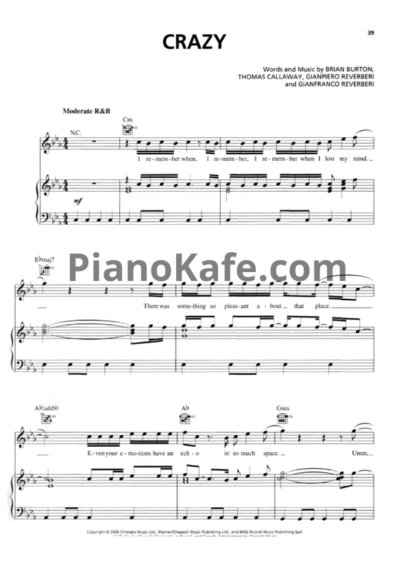 Ноты Gnarls Barkley - Crazy - PianoKafe.com