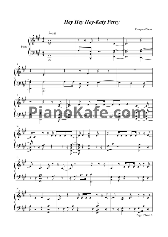 Ноты Katy Perry - Hey hey hey - PianoKafe.com