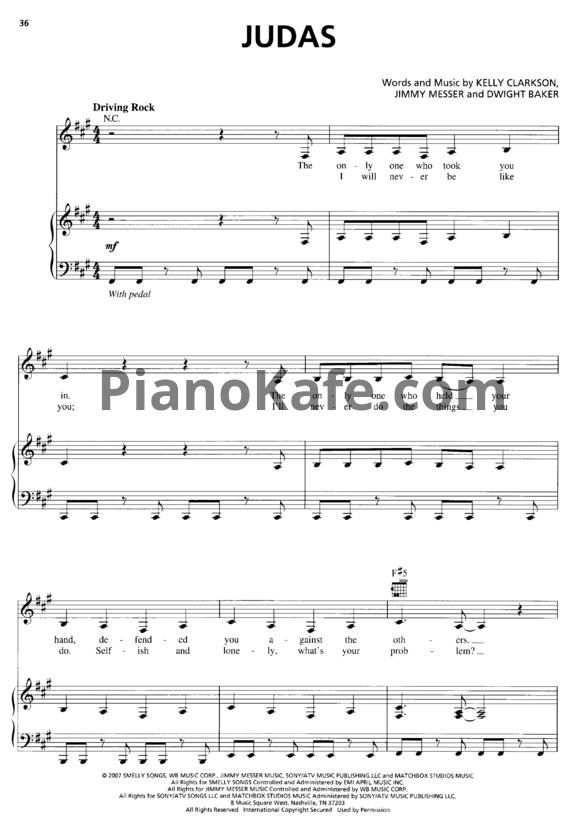 Ноты Kelly Clarkson - Judas - PianoKafe.com