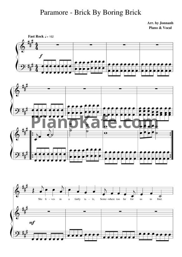 Ноты Paramore - Brick by boring brick (Версия 2) - PianoKafe.com