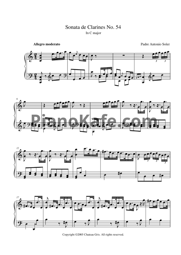 Ноты Antonio Soler - Sonata de Clarines No. 54 in C major - PianoKafe.com