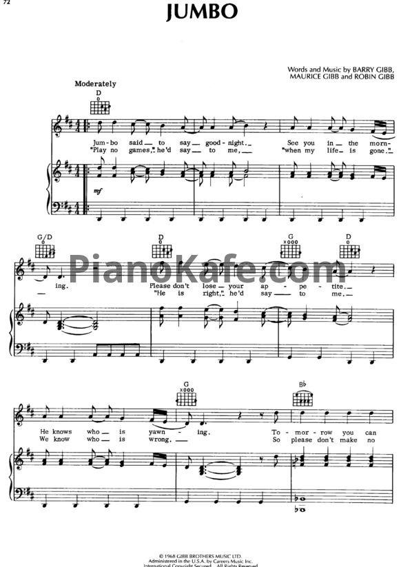 Ноты Bee Gees - Jumbo - PianoKafe.com