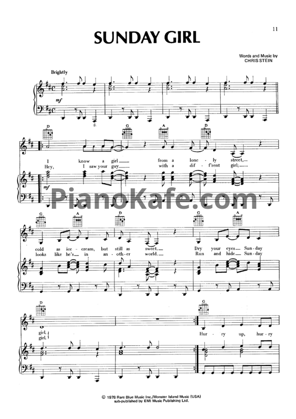 Ноты Blondie - Sunday Girl - PianoKafe.com