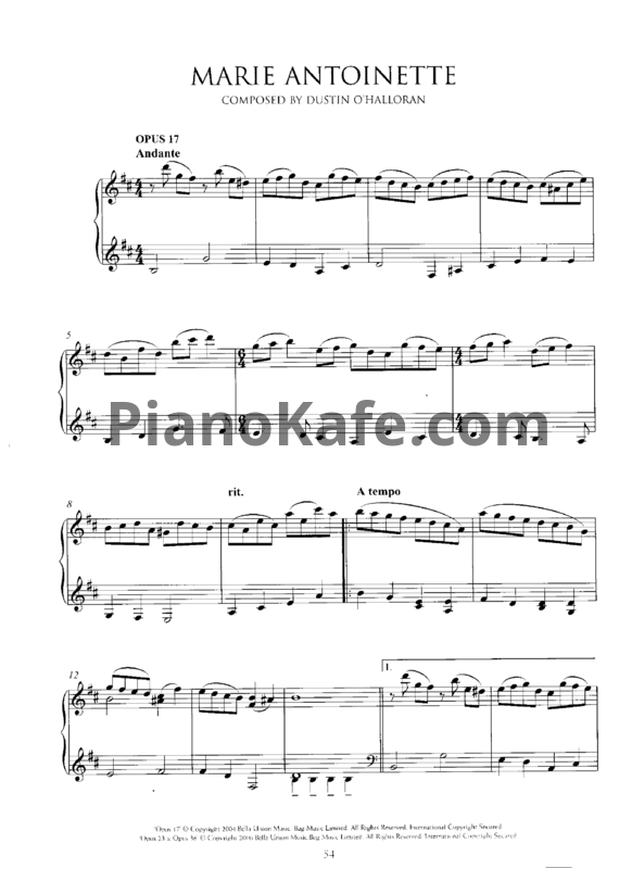 Ноты Dustin O'Halloran - Opus #17 (Marie Antoinette) - PianoKafe.com