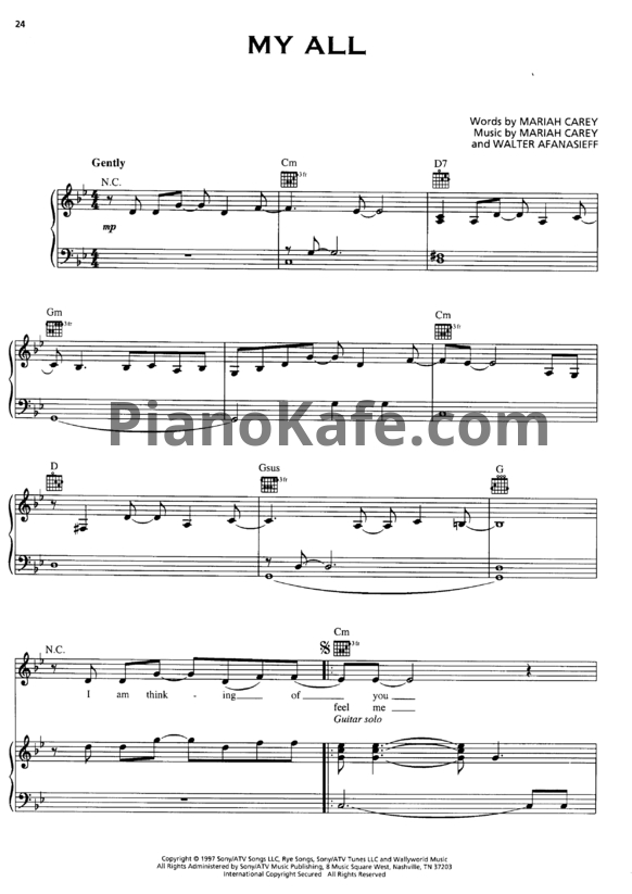 Ноты Mariah Carey - My all - PianoKafe.com
