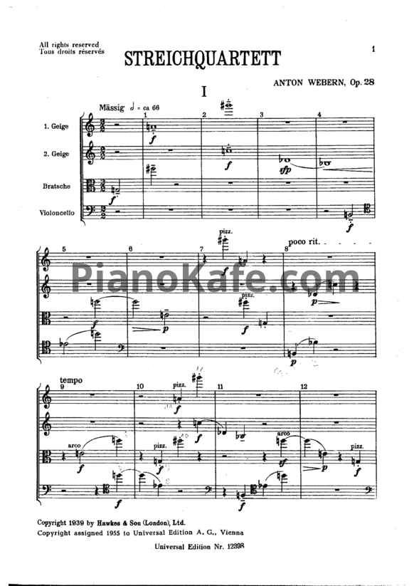 Ноты Антон Веберн - Струнный квартет (Op. 28) - PianoKafe.com