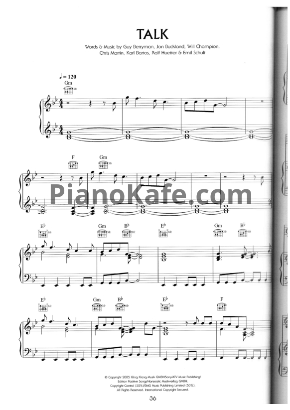 Ноты Coldplay - Talk - PianoKafe.com