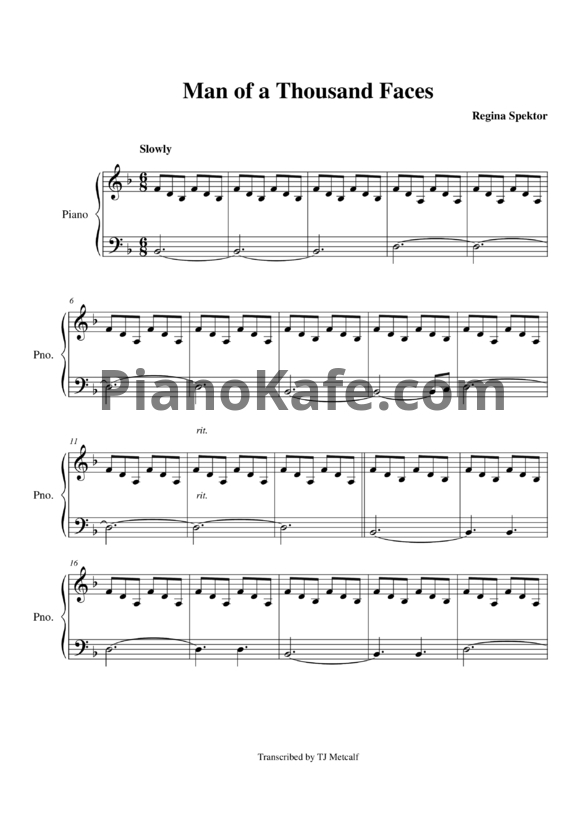Ноты Regina Spektor - Man of a thousand faces - PianoKafe.com