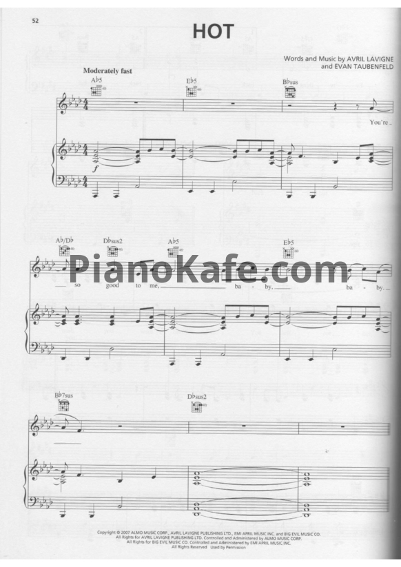 Ноты Avril Lavigne - Hot - PianoKafe.com