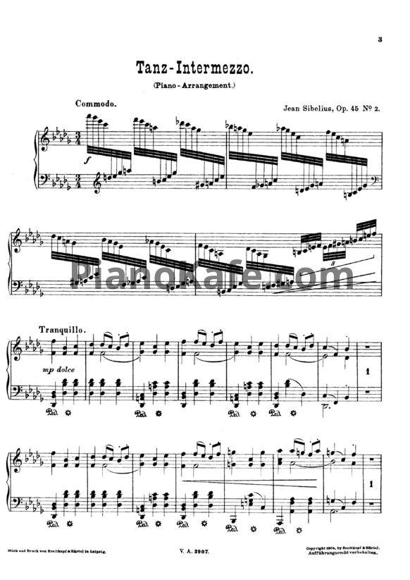 Ноты Ян Сибелиус - Танец-интермеццо (Op. 45, №2, клавир) - PianoKafe.com