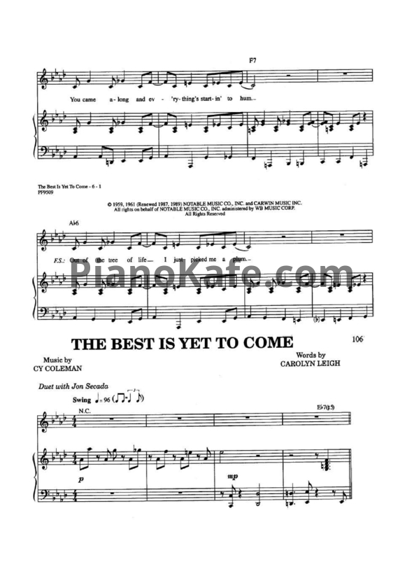 Ноты Frank Sinatra - The best is yet to come - PianoKafe.com