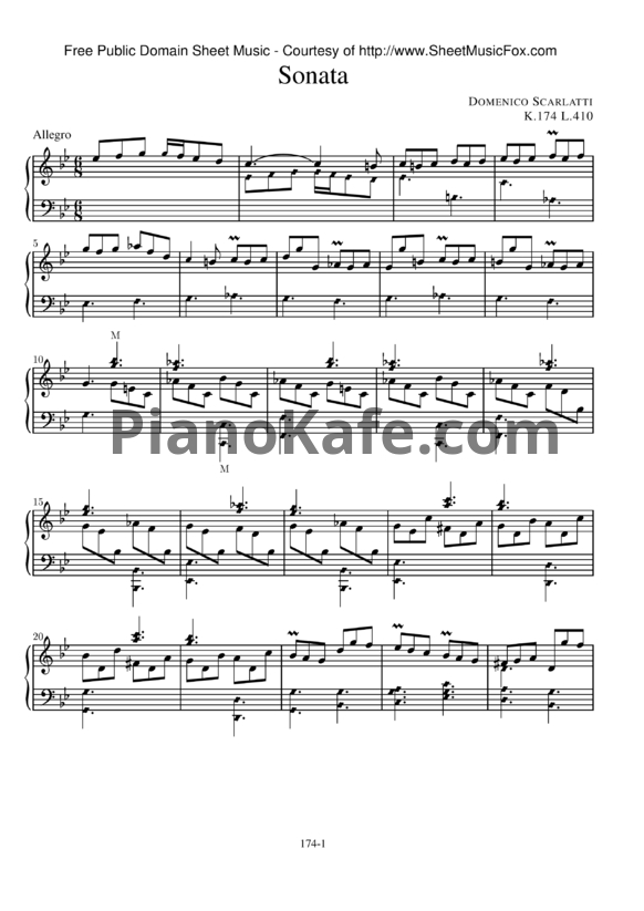 Ноты Д. Скарлатти - Соната K174/L410 - PianoKafe.com