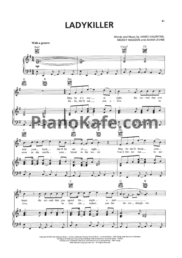 Ноты Maroon 5 - Ladykiller - PianoKafe.com