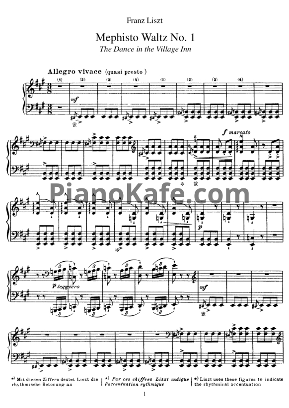 Ноты Ференц Лист - Mephisto Waltz No.1 - PianoKafe.com