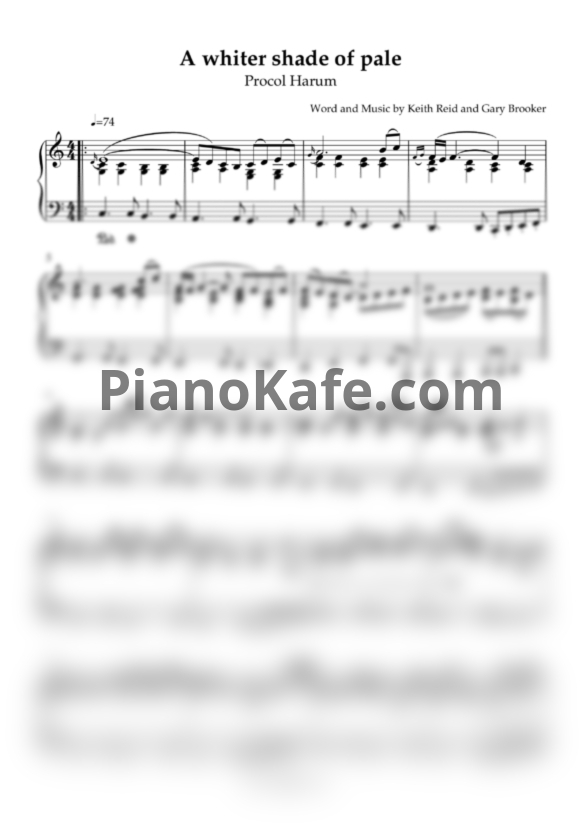 Ноты Procol Harum - A whiter shade of pale (Piano solo) - PianoKafe.com