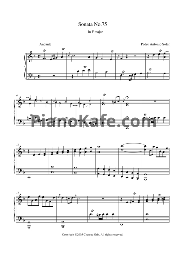Ноты Antonio Soler - Sonata No. 75 in F major - PianoKafe.com