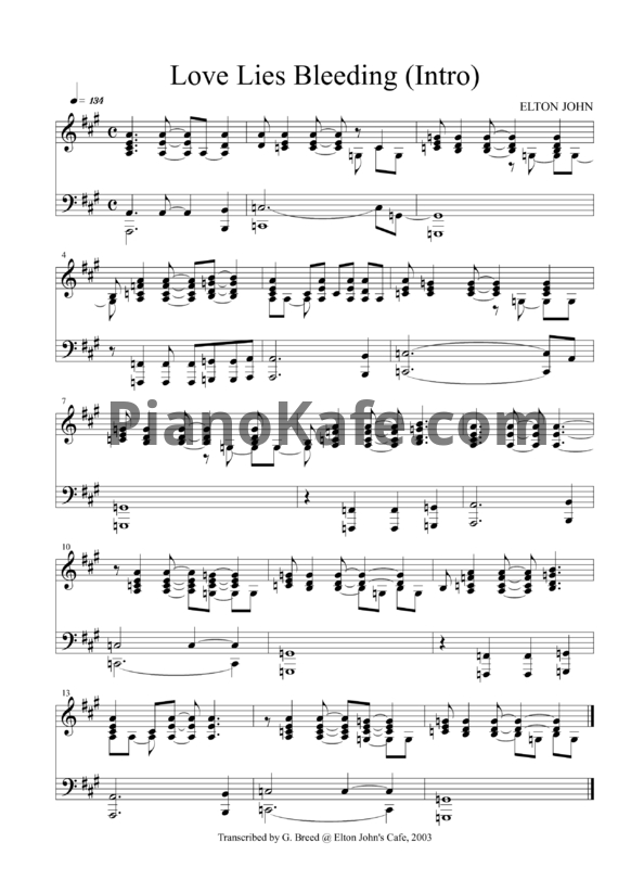 Ноты Elton John - Love lies bleeding (Intro) - PianoKafe.com