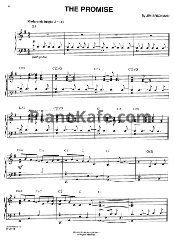 Ноты Jim Brickman - The promise - PianoKafe.com