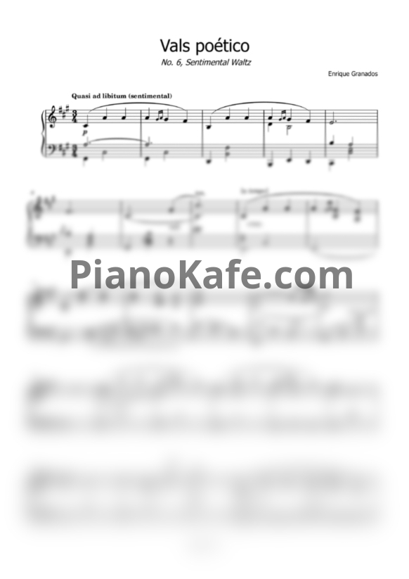 Ноты Энрике Гранадос - Valses poéticos (No. 6, Sentimental Waltz) - PianoKafe.com