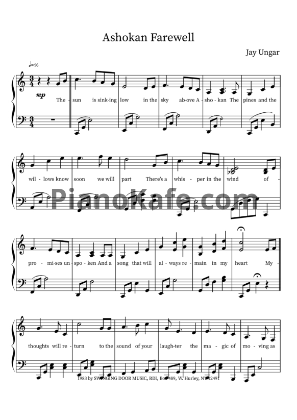 Ноты Jay Ungar - Ashokan farewell - PianoKafe.com
