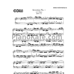 Ноты И. Бах - Двухголосная инвенция в до мажоре - предпросмотр