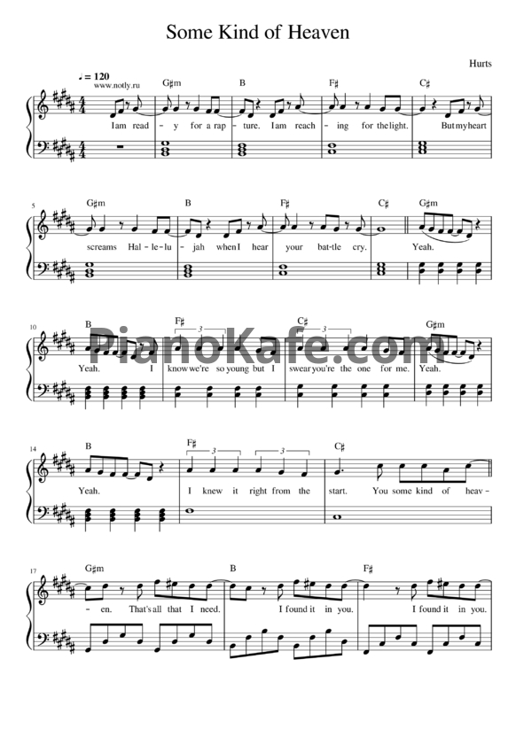Ноты Hurts - Some kind of heaven - PianoKafe.com
