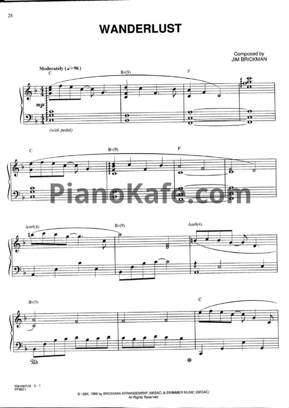 Ноты Jim Brickman - Wanderlust - PianoKafe.com
