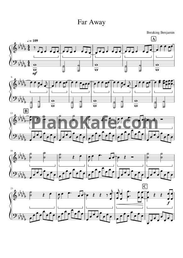 Ноты Breaking Benjamin - Far away - PianoKafe.com
